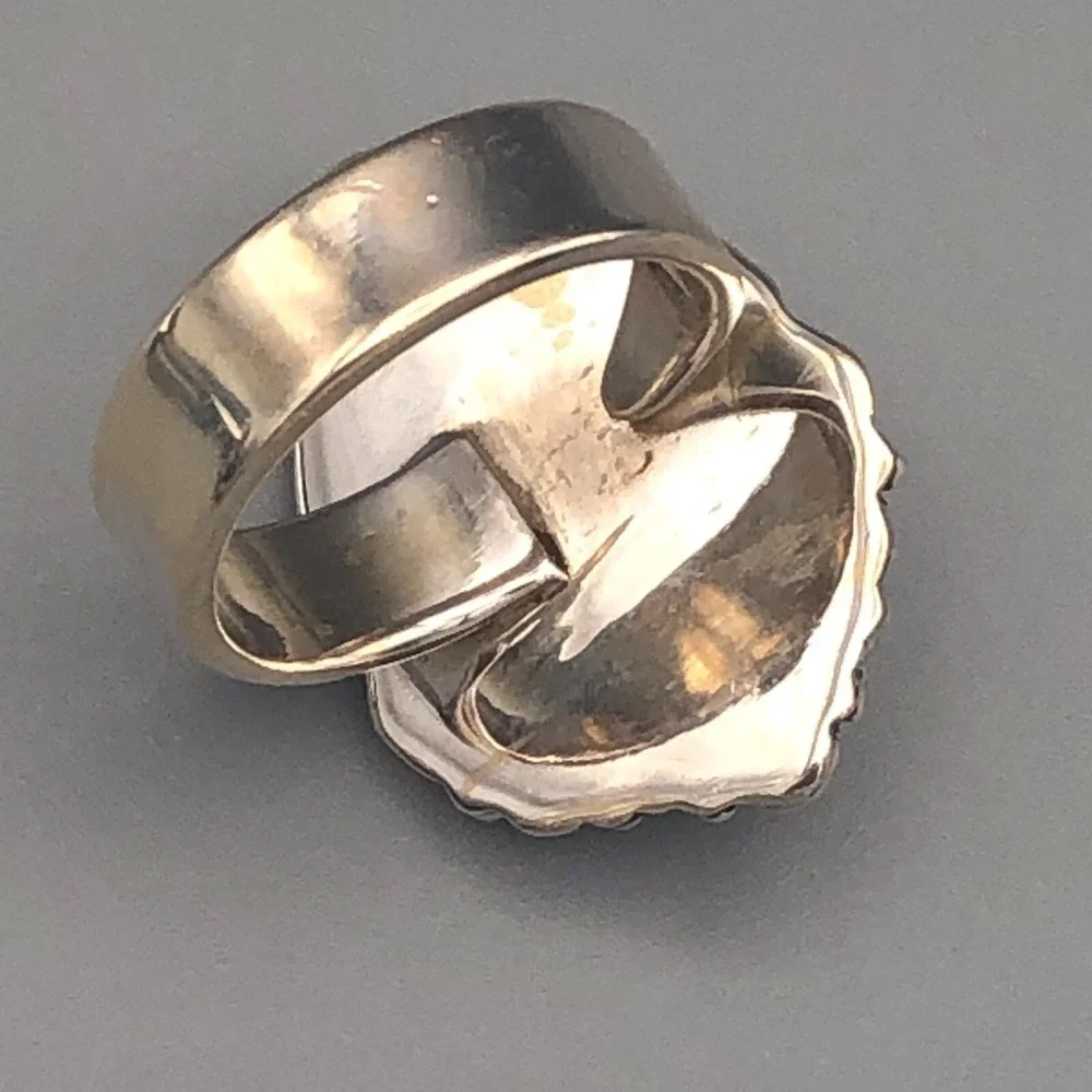 Navajo Handmade Rutilated Quartz Sterling Silver Ring Sz 8 Adjustable Flowers